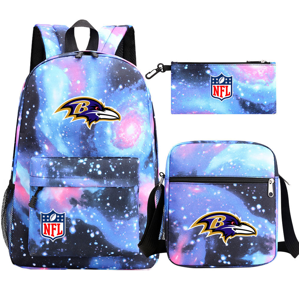 Baltimore Ravens Football Team Printed Schoolbag Backpack Shoulder Bag Pencil Bag 3pcs set for Kids Students