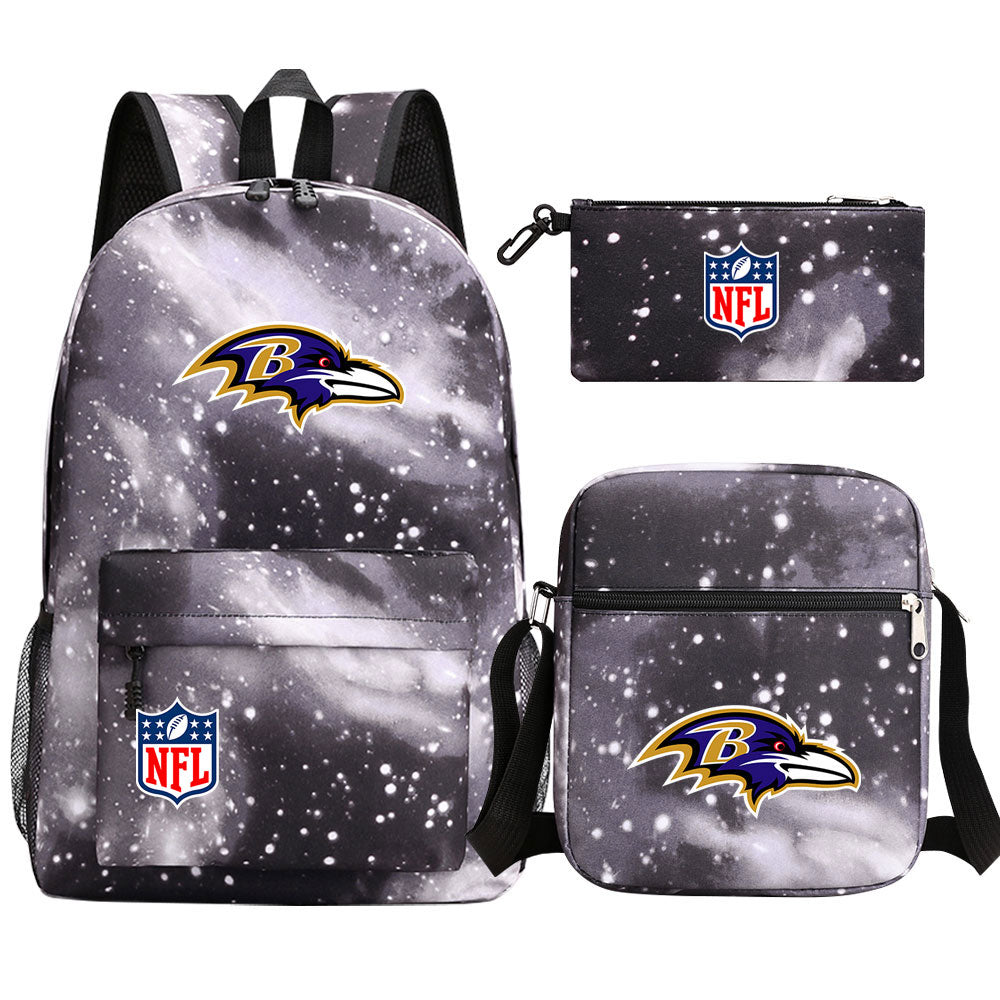 Baltimore Ravens Football Team Printed Schoolbag Backpack Shoulder Bag Pencil Bag 3pcs set for Kids Students