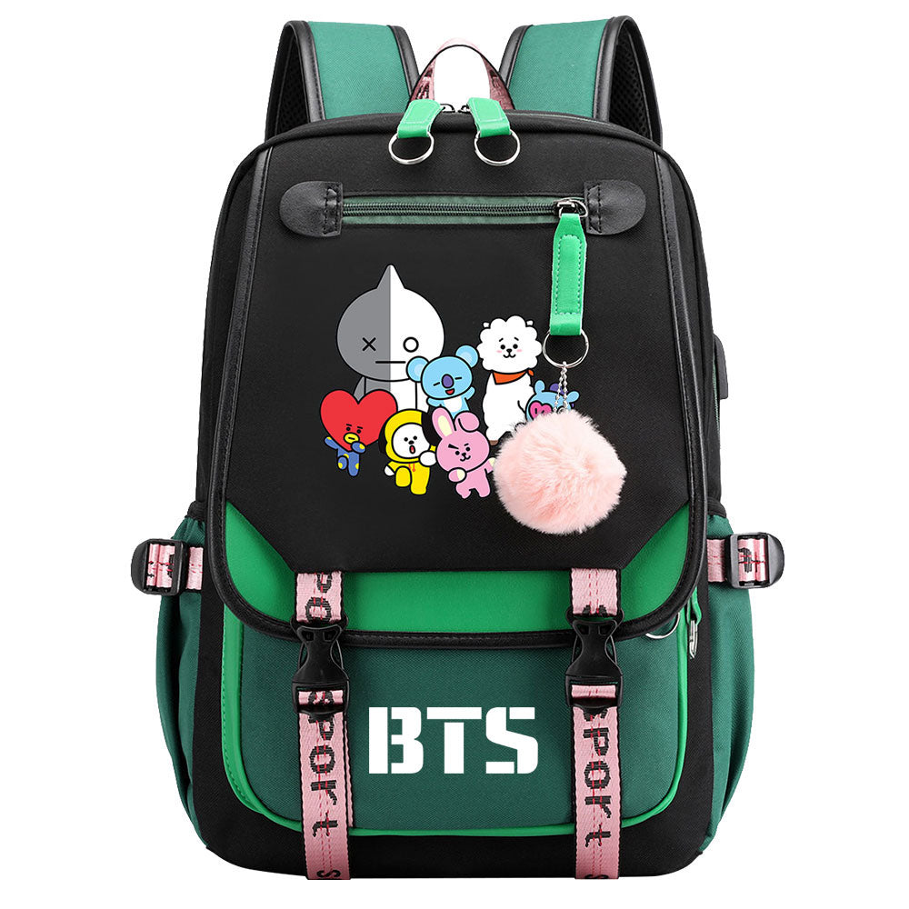 BTS Van Waterproof Backpack School Notebook Travel Bag USB Charging