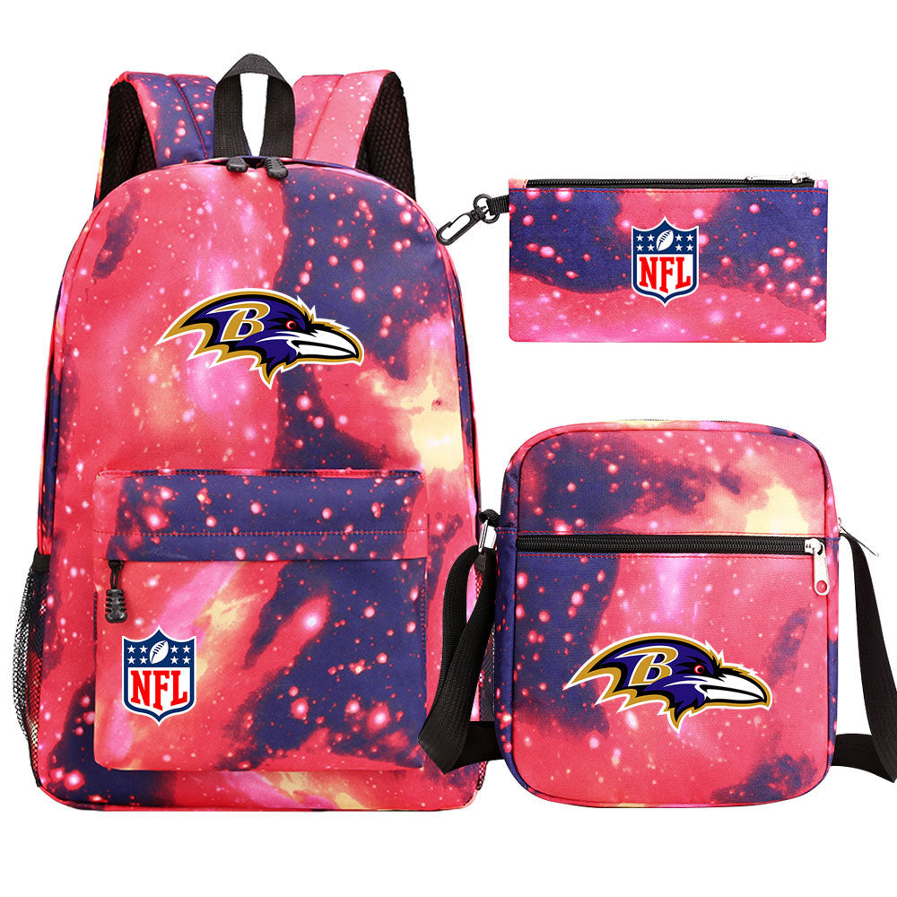 Baltimore Ravens Football Team Printed Schoolbag Backpack Shoulder Bag Pencil Bag 3pcs set for Kids Students