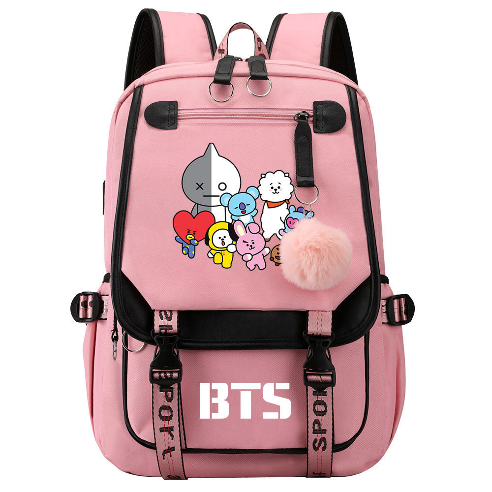 BTS Van Waterproof Backpack School Notebook Travel Bag USB Charging