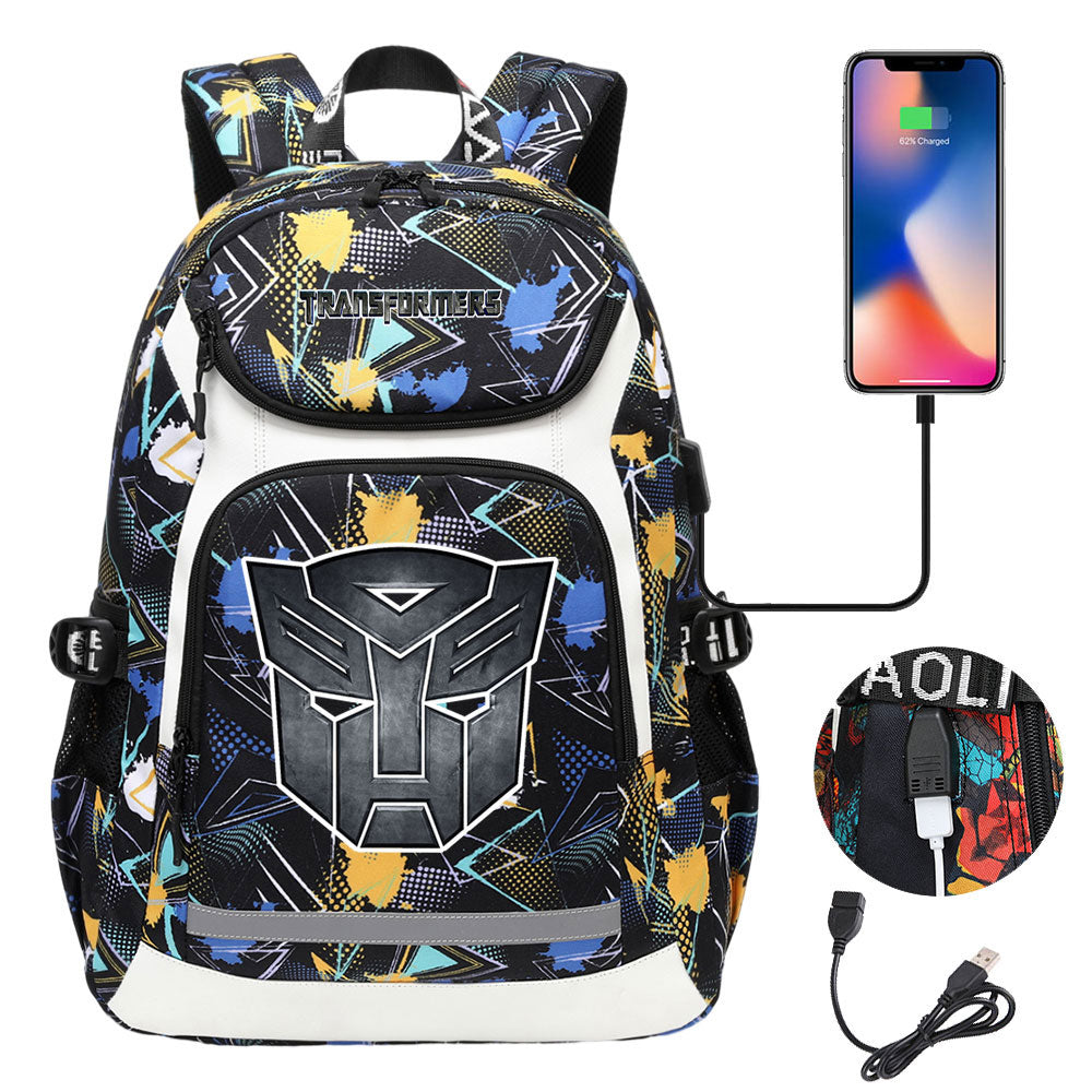 Transformers USB Charging Backpack School Notebook Travel Bags