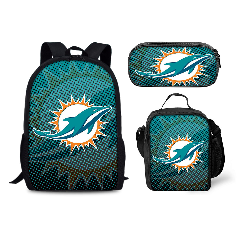 Miami Dolphins Football Team Backpack Schoolbag Lunch Bag Pencil Bag for Kids Students 3PCS