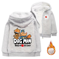 Dog Man Sherpa Lined Hoodie Fleece Sweatshirt Full Zip Hooded Jacket for Kids