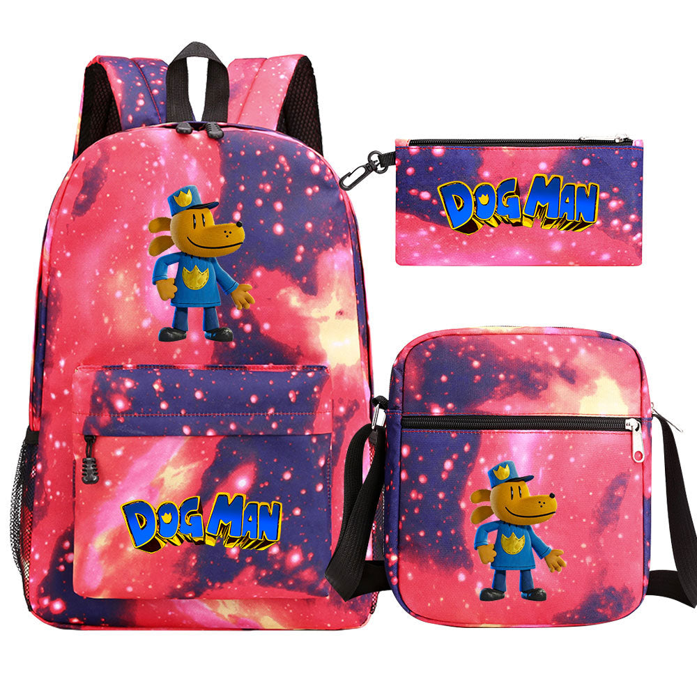 Dog Man Printed Schoolbag Backpack Shoulder Bag Pencil Bag 3pcs set for Kids Students
