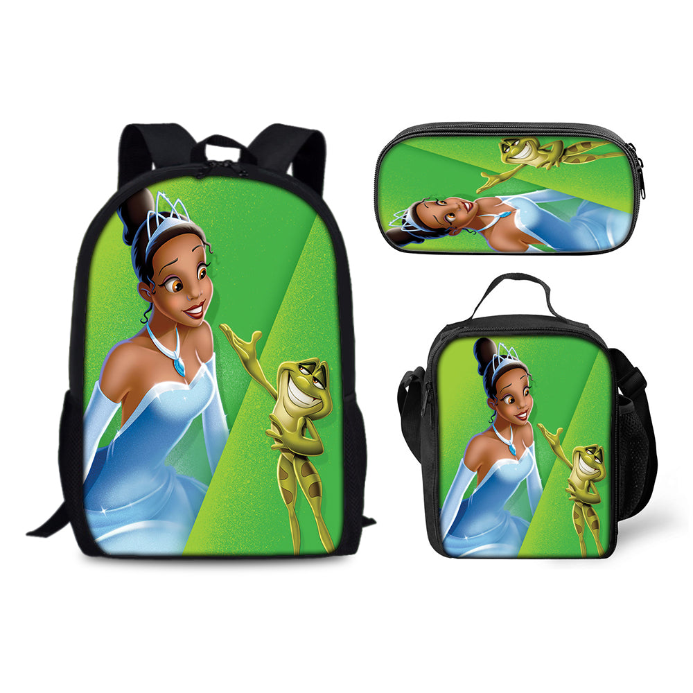 The Princess and the Frog Backpack Schoolbag Lunch Bag Pencil Bag for Kids Students 3PCS