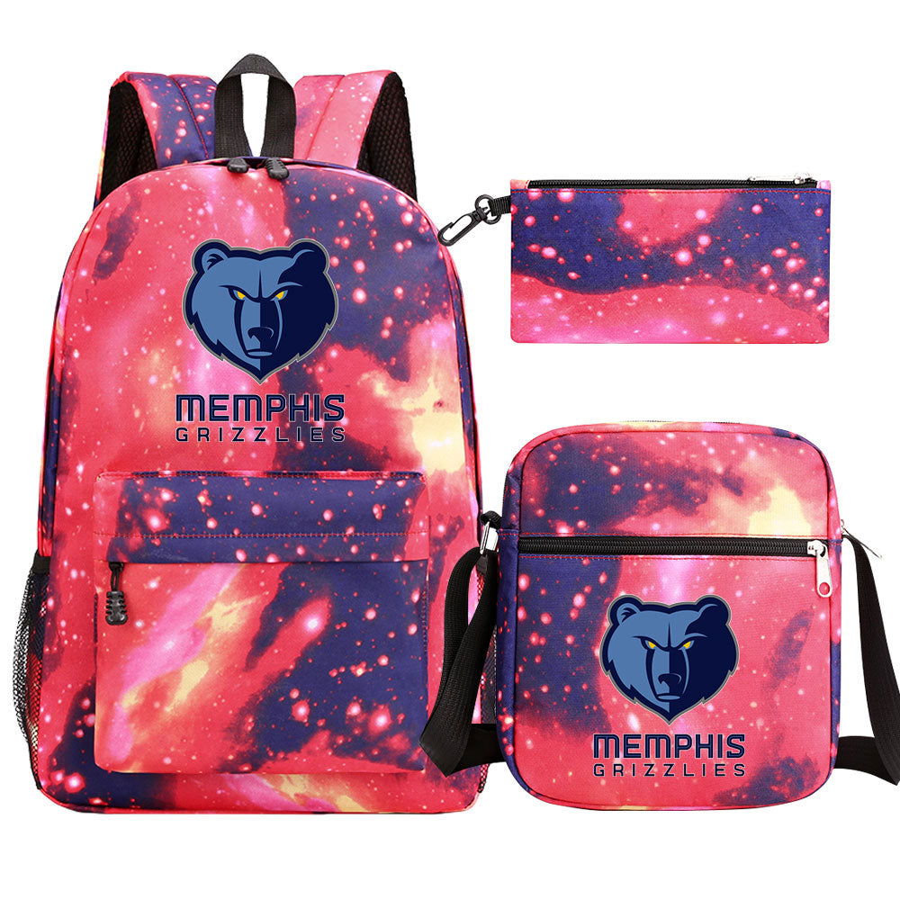 Memphis Grizzlies Schoolbag Backpack Shoulder Bag Pencil Bag 3pcs set for Kids Students
