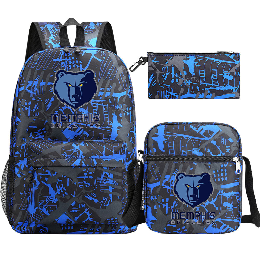 Memphis Grizzlies Schoolbag Backpack Shoulder Bag Pencil Bag 3pcs set for Kids Students