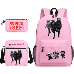 Game Skibidi Toilet Schoolbag Backpack Shoulder Bag Pencil Bag Set Gift for Kids Students