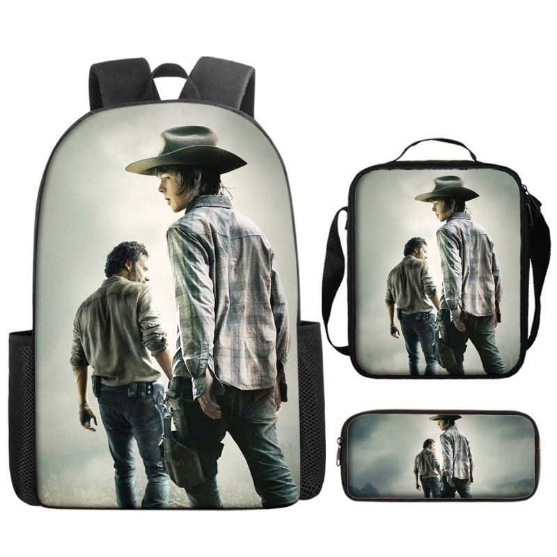 The Walking Dead Full Printed Backpack Schoolbag Travel Notebook Bag Lunch Bag Pencil Bag for Kids Students 3PCS
