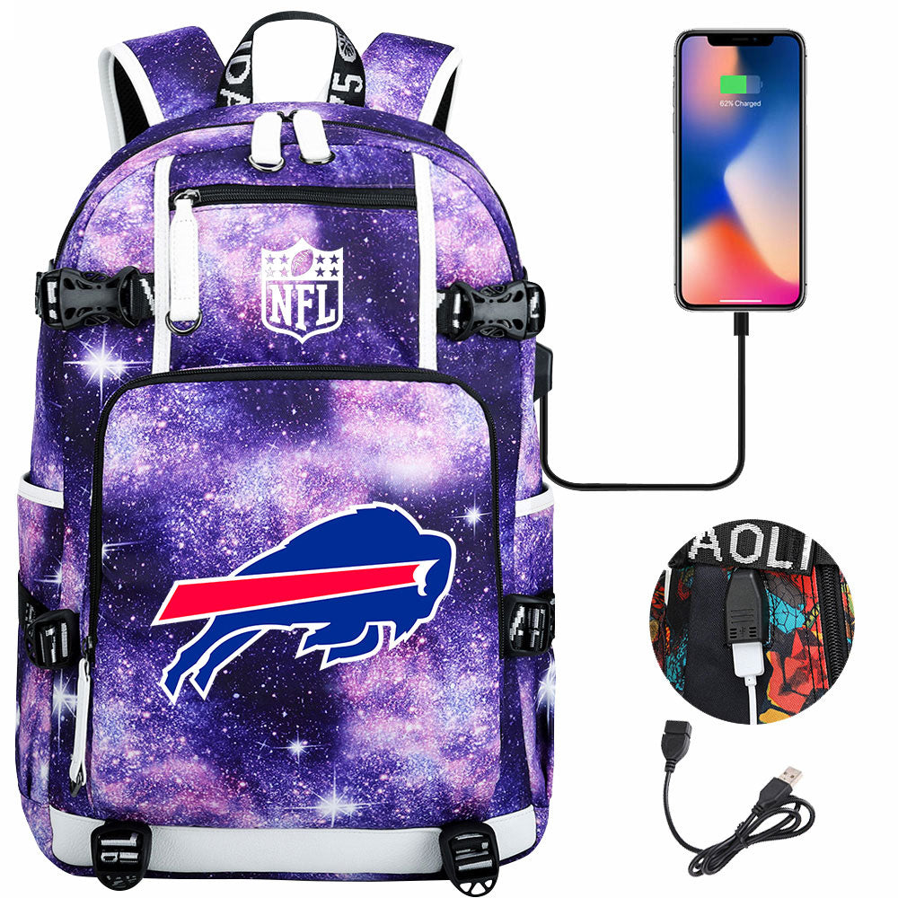 Buffalo Bills  Football Team USB Charging Backpack School Notebook Travel Bags