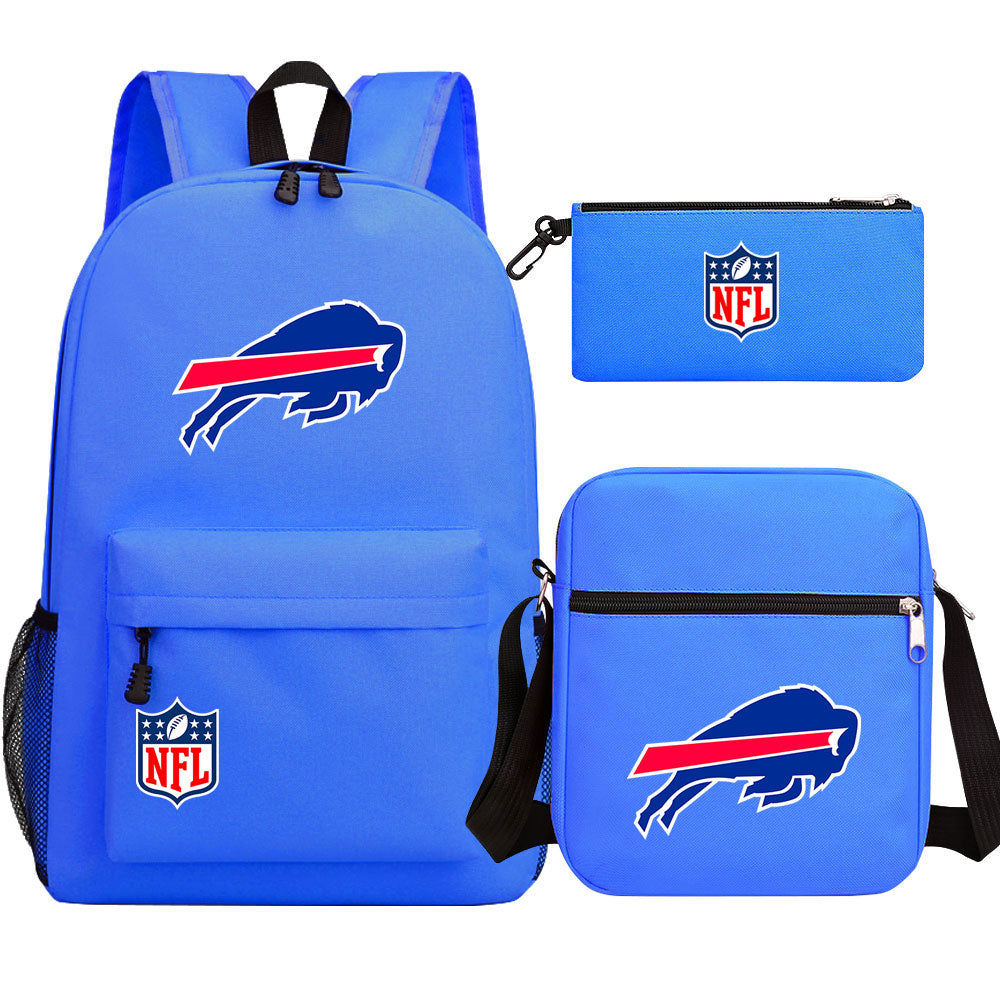 Buffalo Bills Football Team Printed Schoolbag Backpack Shoulder Bag Pencil Bag 3pcs set for Kids Students