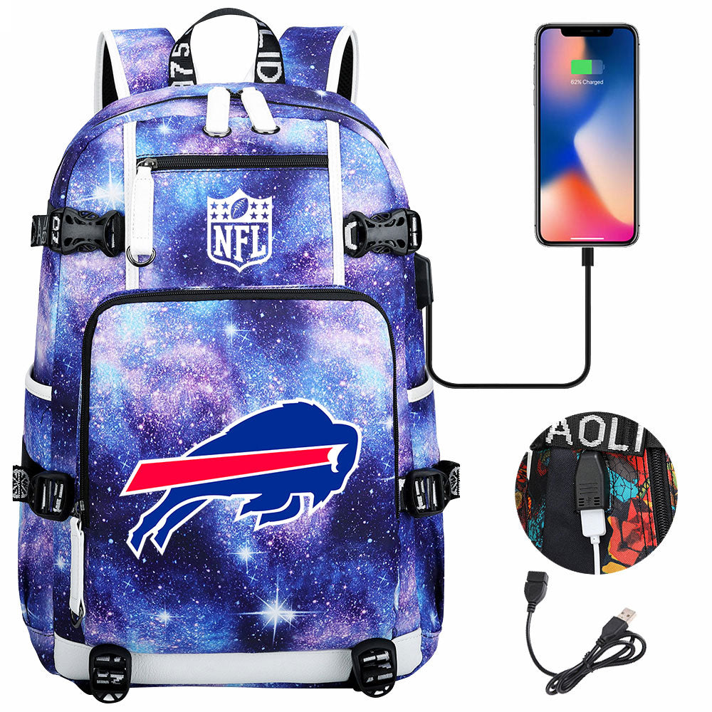 Buffalo Bills  Football Team USB Charging Backpack School Notebook Travel Bags