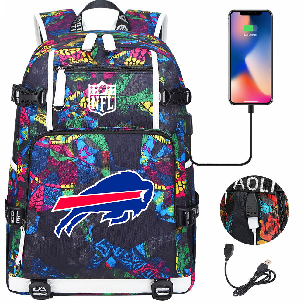 Buffalo Bills  Football Team USB Charging Backpack School Notebook Travel Bags