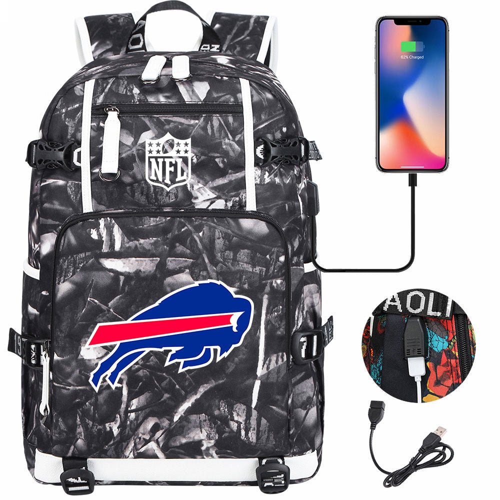 Buffalo Bills  Football Team USB Charging Backpack School Notebook Travel Bags