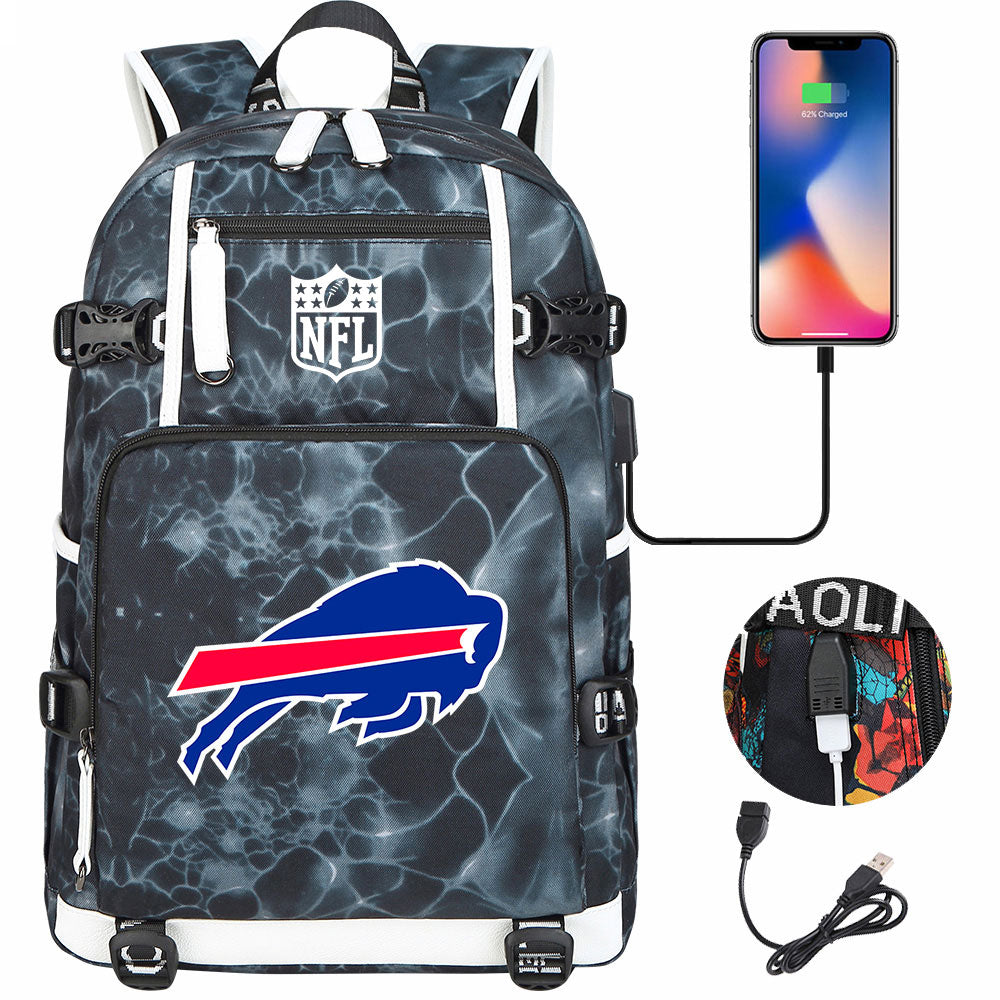 Buffalo Bills  Football Team USB Charging Backpack School Notebook Travel Bags