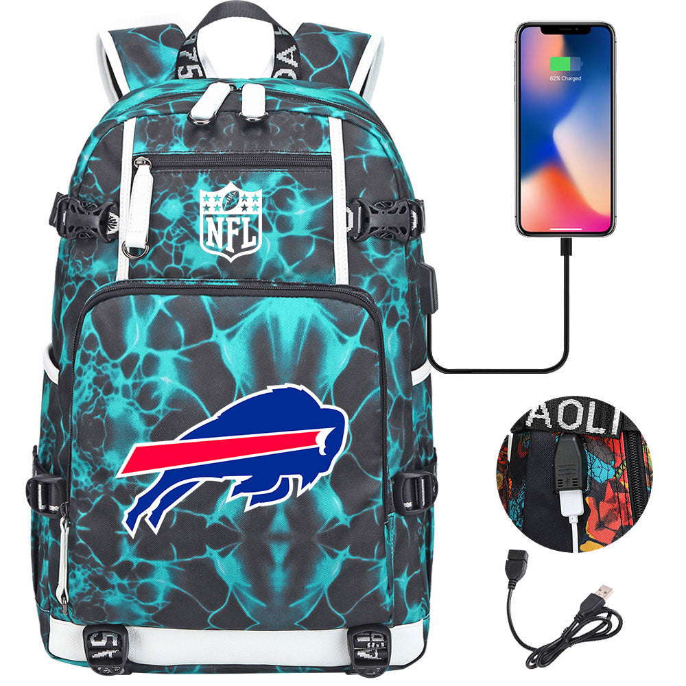 Buffalo Bills  Football Team USB Charging Backpack School Notebook Travel Bags