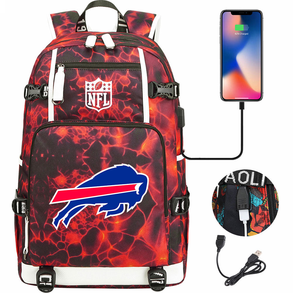 Buffalo Bills  Football Team USB Charging Backpack School Notebook Travel Bags