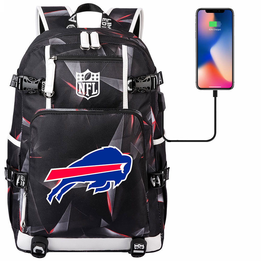 Buffalo Bills  Football Team USB Charging Backpack School Notebook Travel Bags