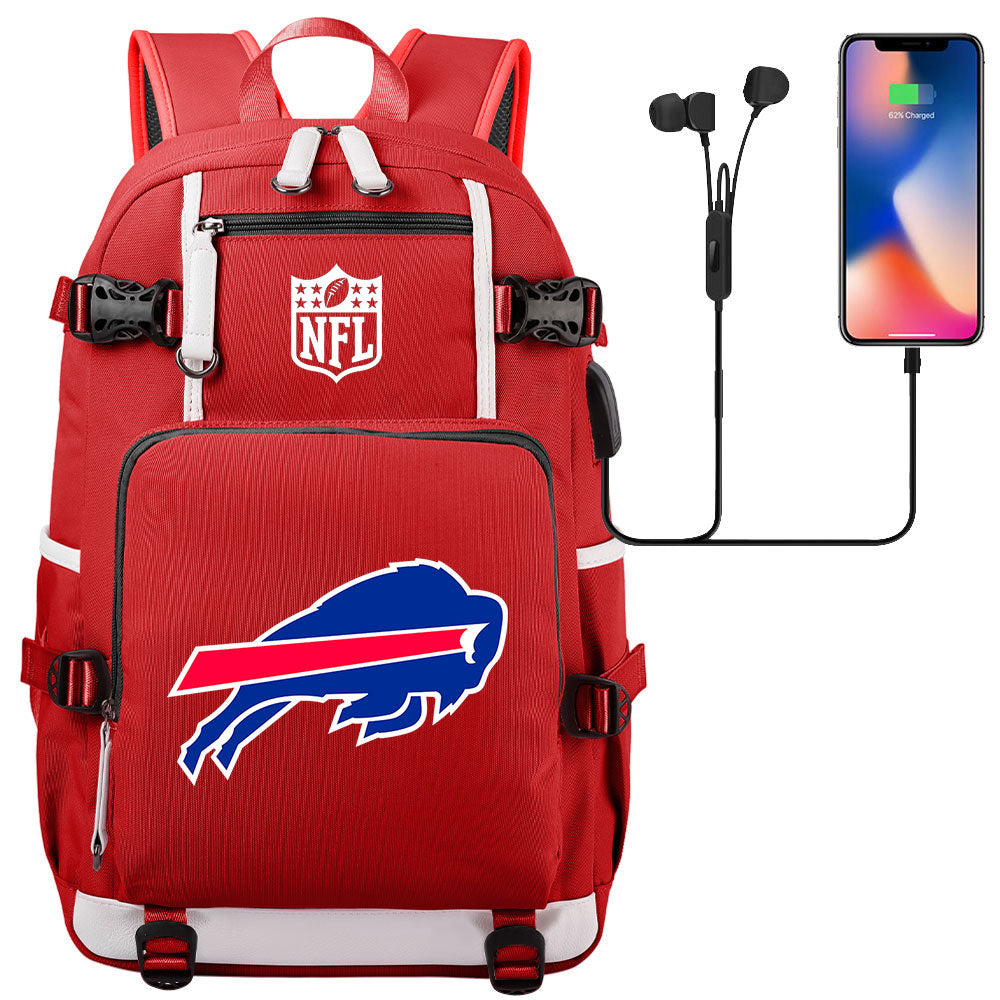 Buffalo Bills  Football Team USB Charging Backpack School Notebook Travel Bags