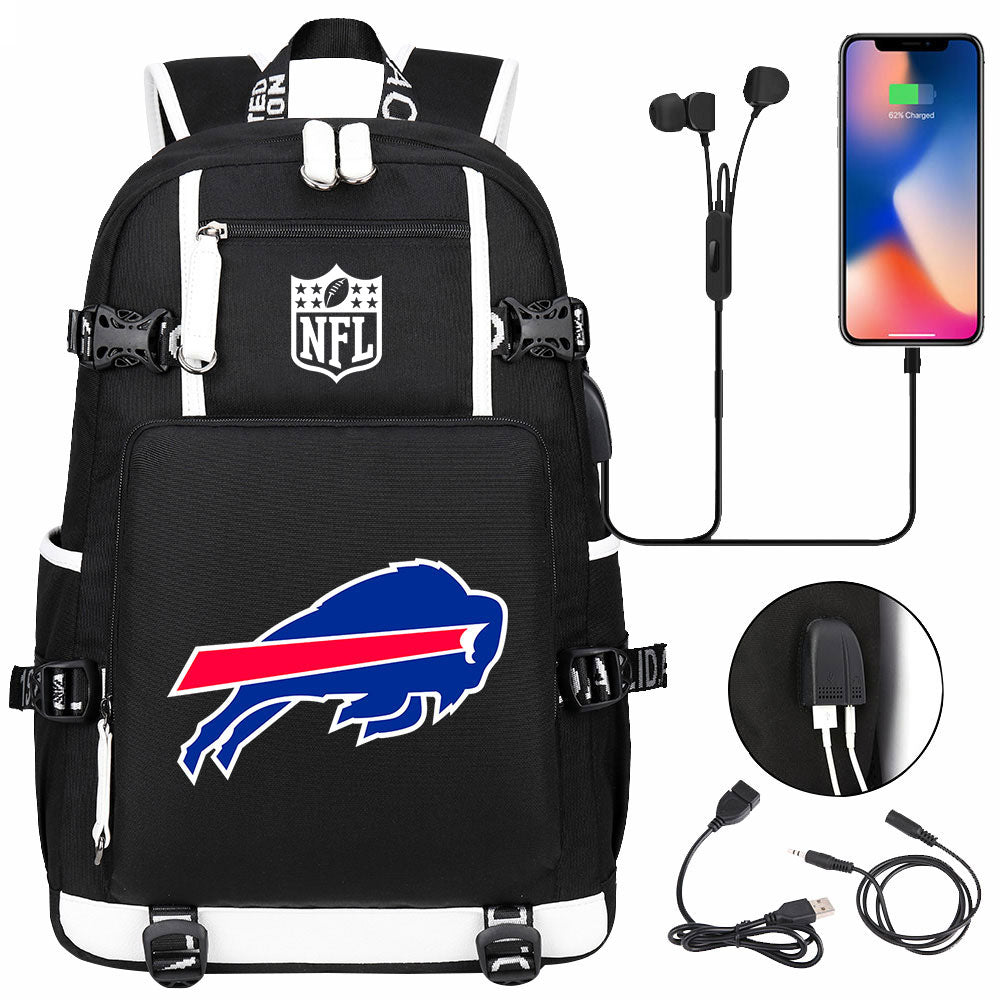 Buffalo Bills  Football Team USB Charging Backpack School Notebook Travel Bags