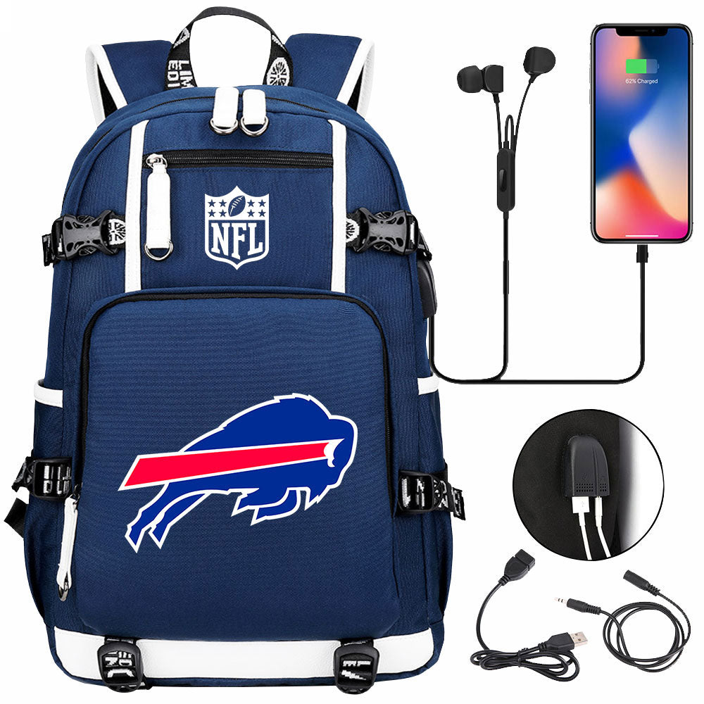 Buffalo Bills  Football Team USB Charging Backpack School Notebook Travel Bags