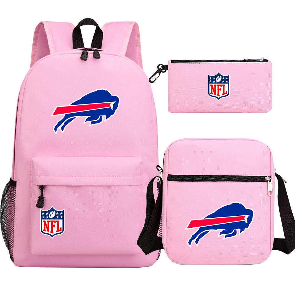 Buffalo Bills Football Team Printed Schoolbag Backpack Shoulder Bag Pencil Bag 3pcs set for Kids Students