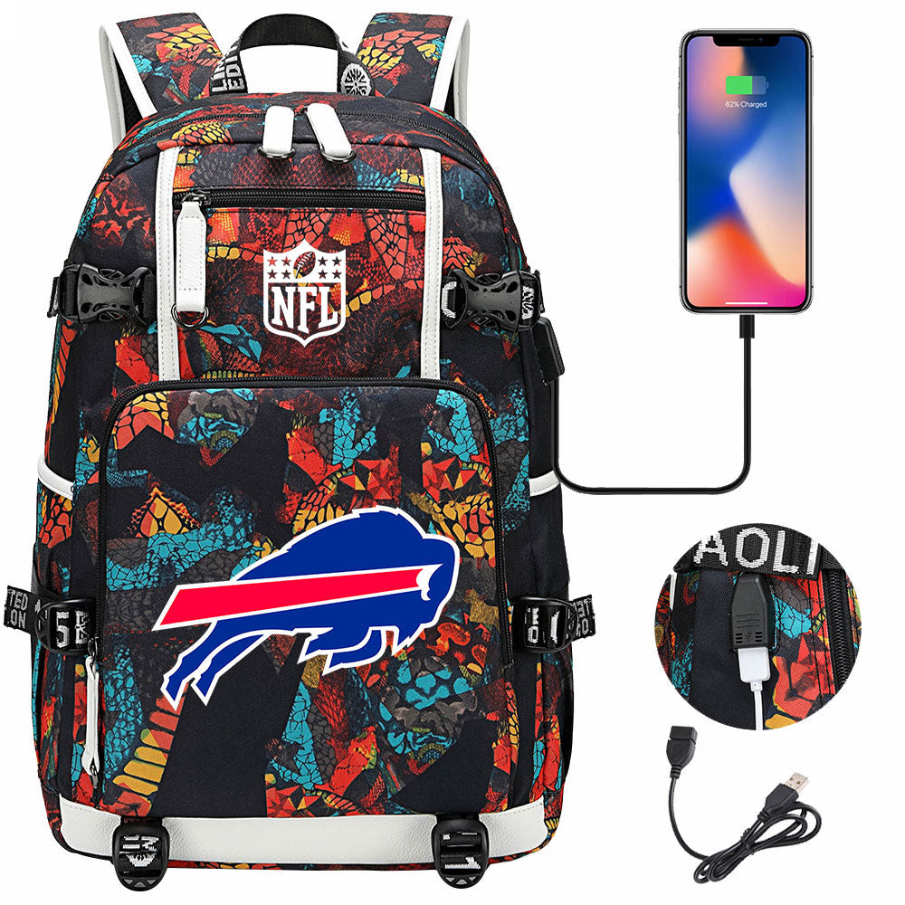 Buffalo Bills  Football Team USB Charging Backpack School Notebook Travel Bags