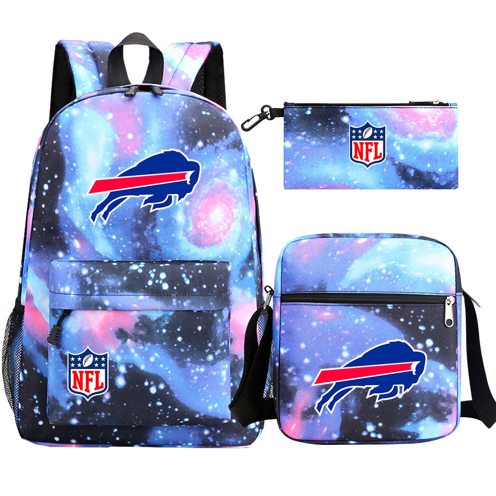 Buffalo Bills Football Team Printed Schoolbag Backpack Shoulder Bag Pencil Bag 3pcs set for Kids Students