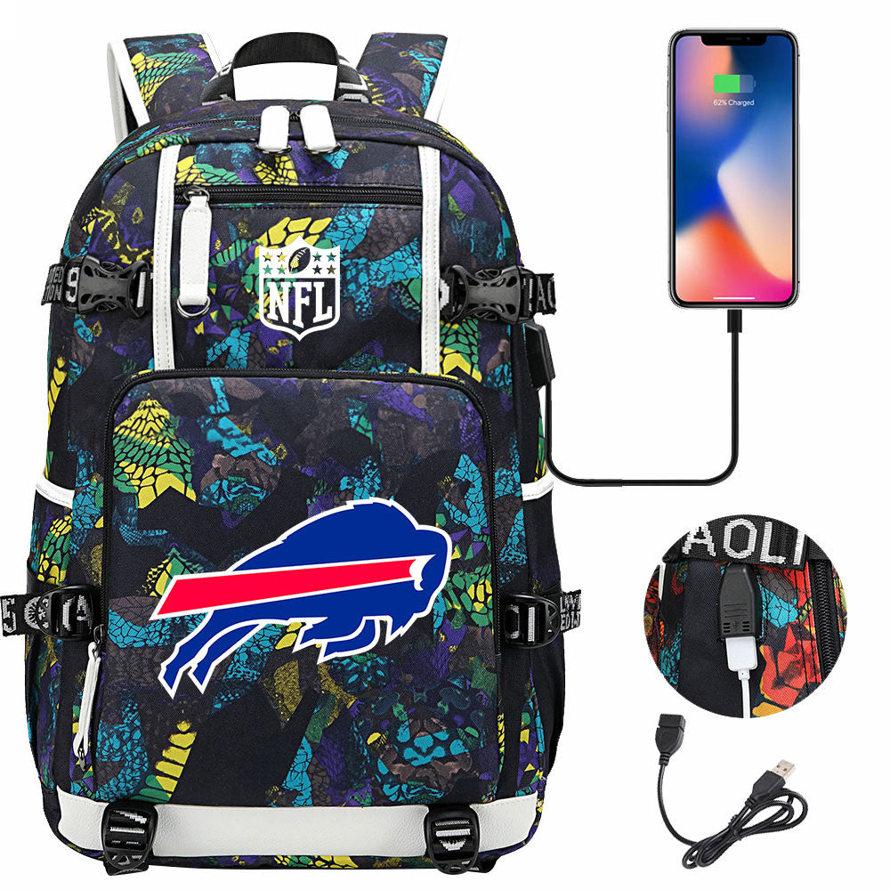 Buffalo Bills  Football Team USB Charging Backpack School Notebook Travel Bags