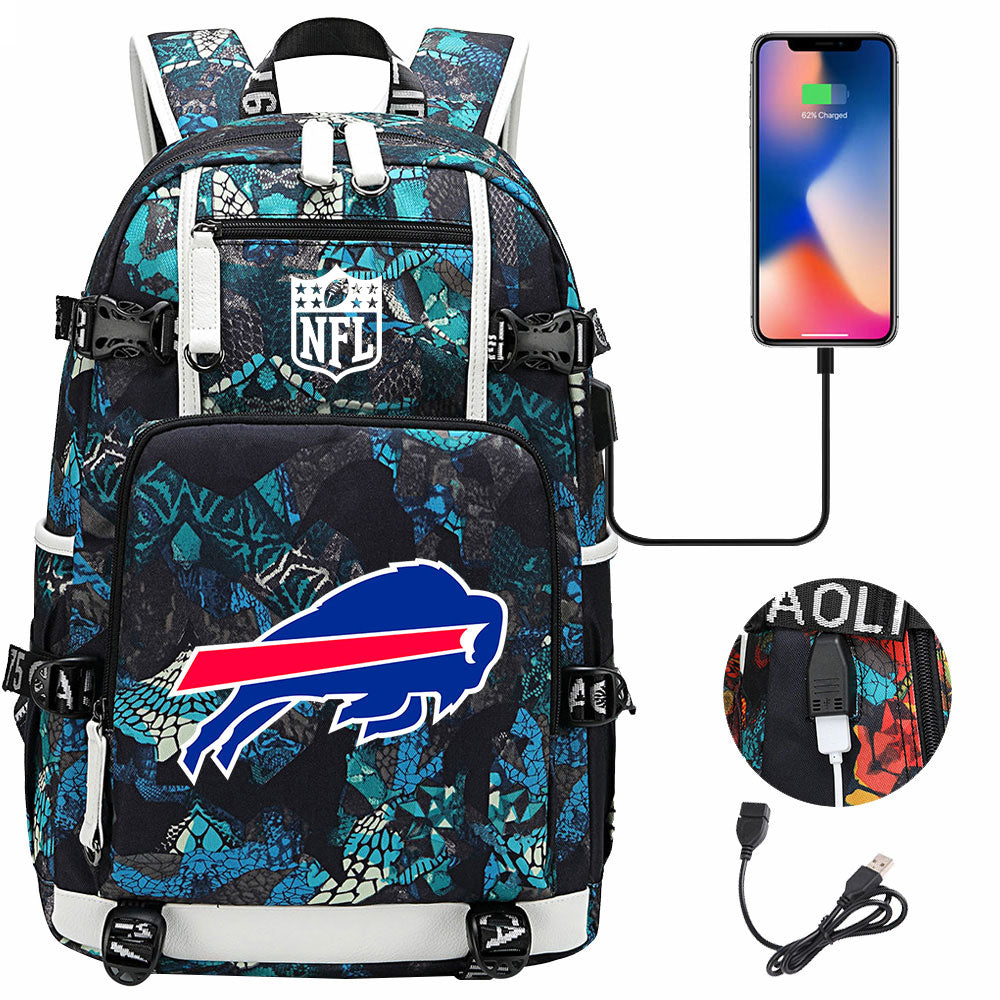 Buffalo Bills  Football Team USB Charging Backpack School Notebook Travel Bags