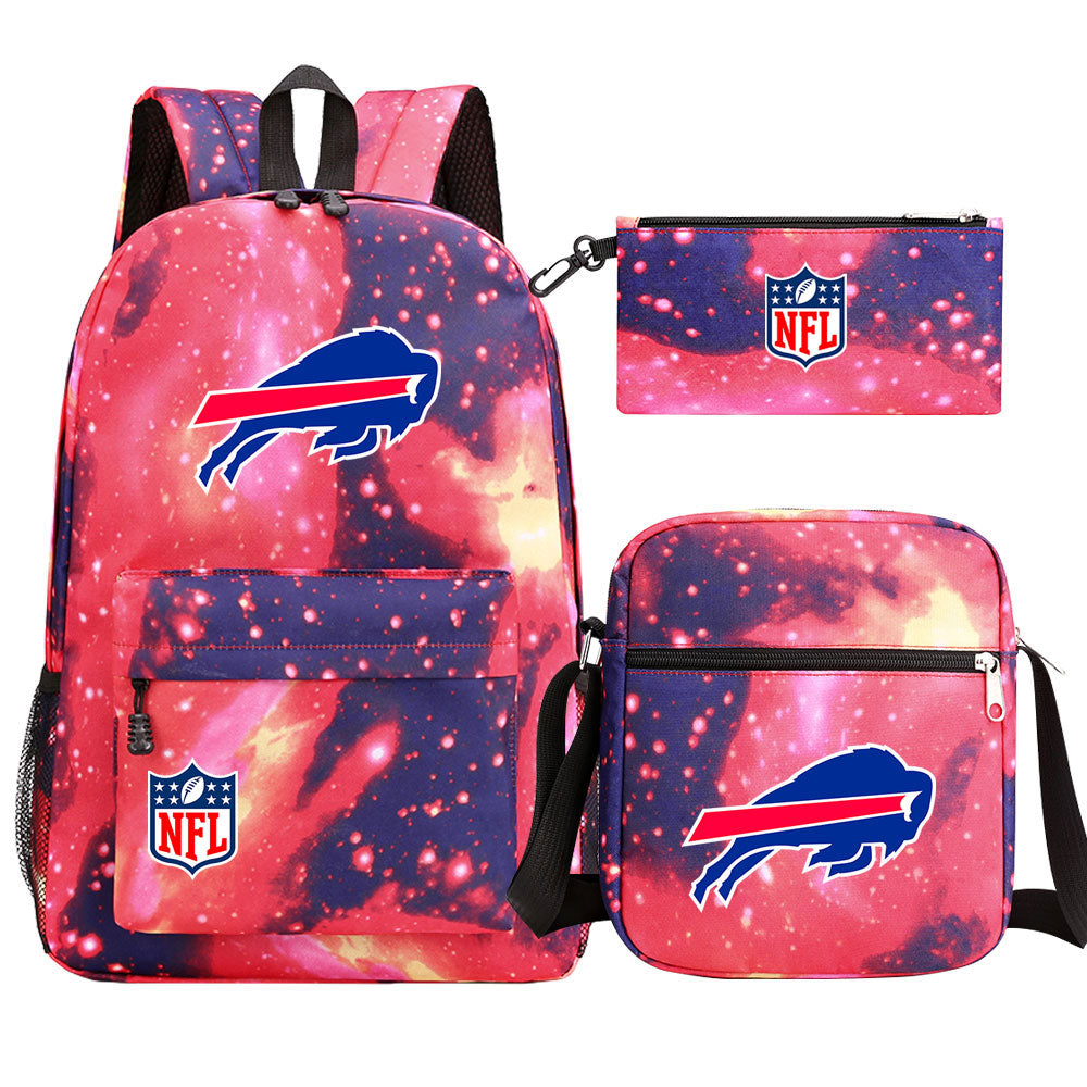 Buffalo Bills Football Team Printed Schoolbag Backpack Shoulder Bag Pencil Bag 3pcs set for Kids Students