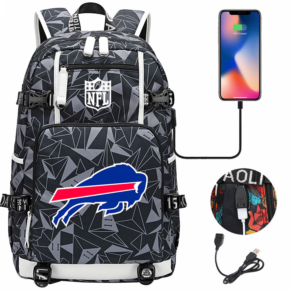 Buffalo Bills  Football Team USB Charging Backpack School Notebook Travel Bags