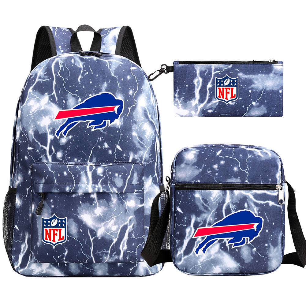 Buffalo Bills Football Team Printed Schoolbag Backpack Shoulder Bag Pencil Bag 3pcs set for Kids Students