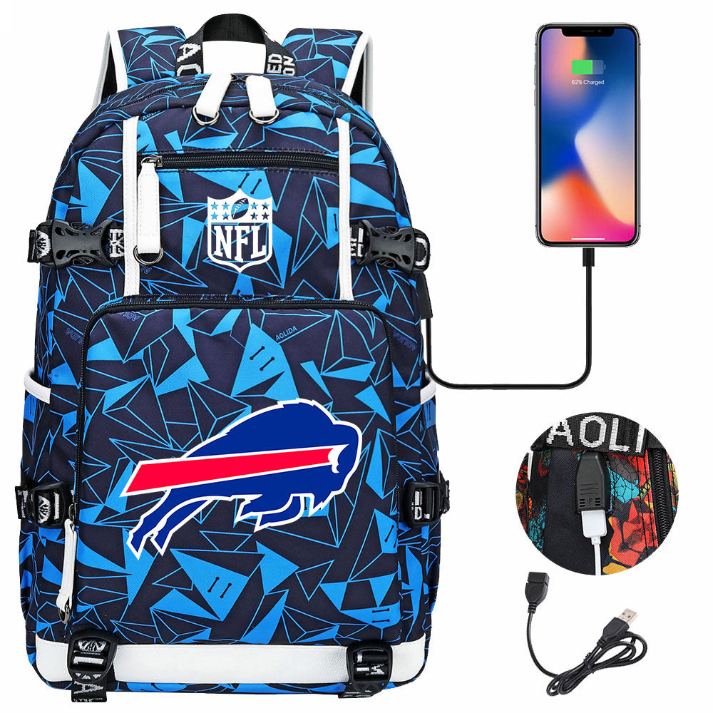 Buffalo Bills  Football Team USB Charging Backpack School Notebook Travel Bags