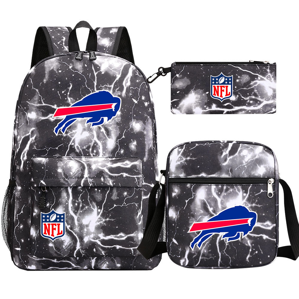 Buffalo Bills Football Team Printed Schoolbag Backpack Shoulder Bag Pencil Bag 3pcs set for Kids Students