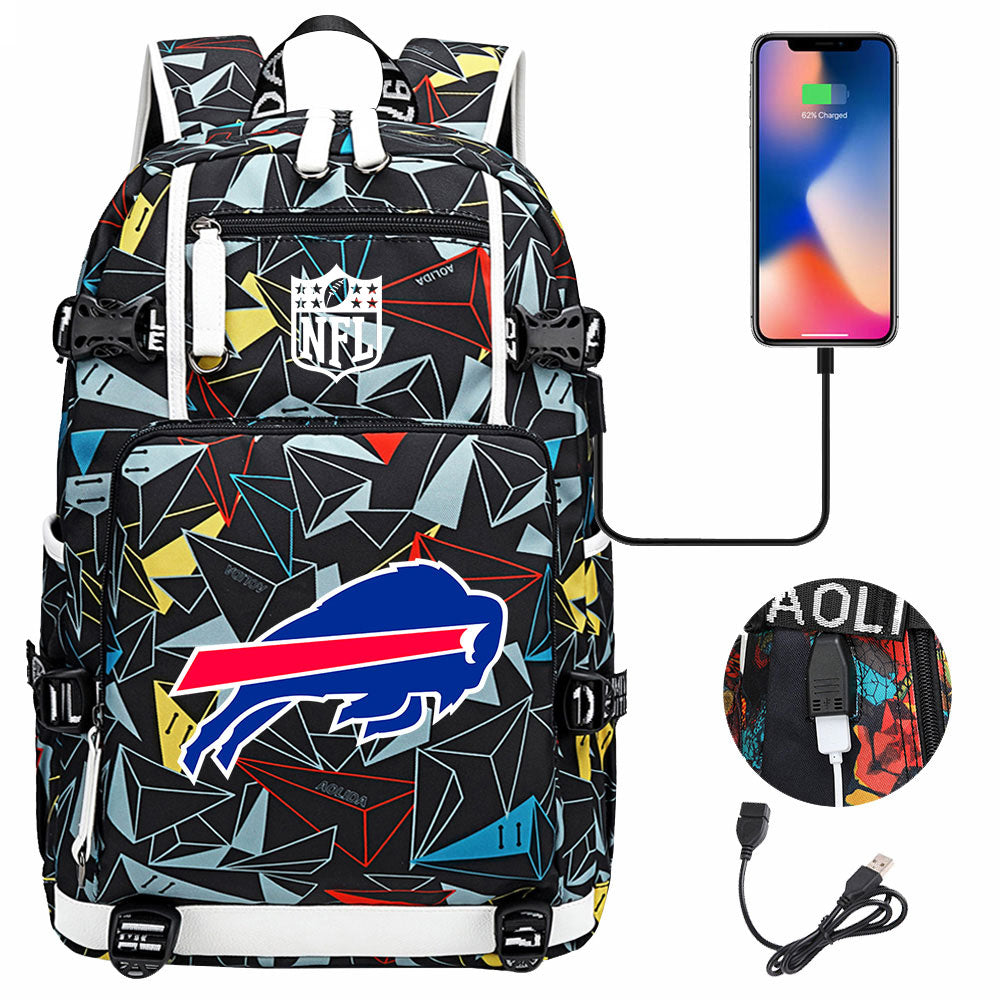 Buffalo Bills  Football Team USB Charging Backpack School Notebook Travel Bags