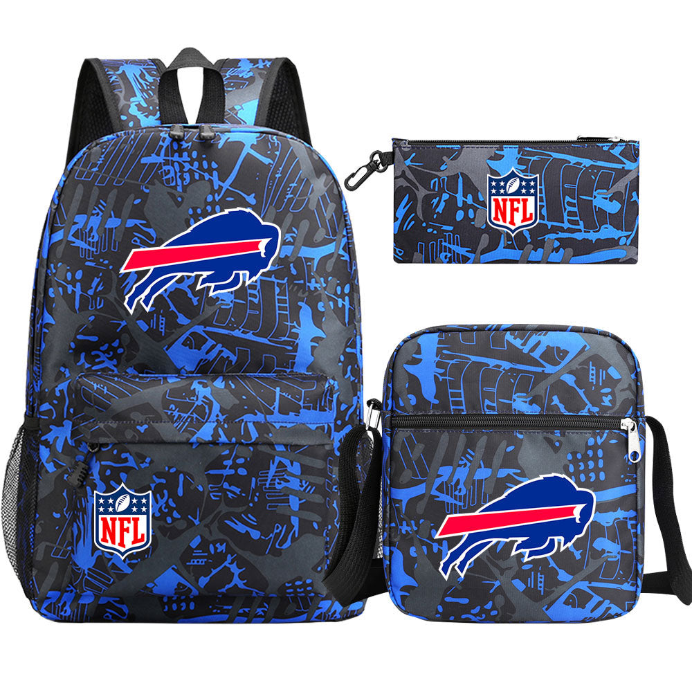 Buffalo Bills Football Team Printed Schoolbag Backpack Shoulder Bag Pencil Bag 3pcs set for Kids Students