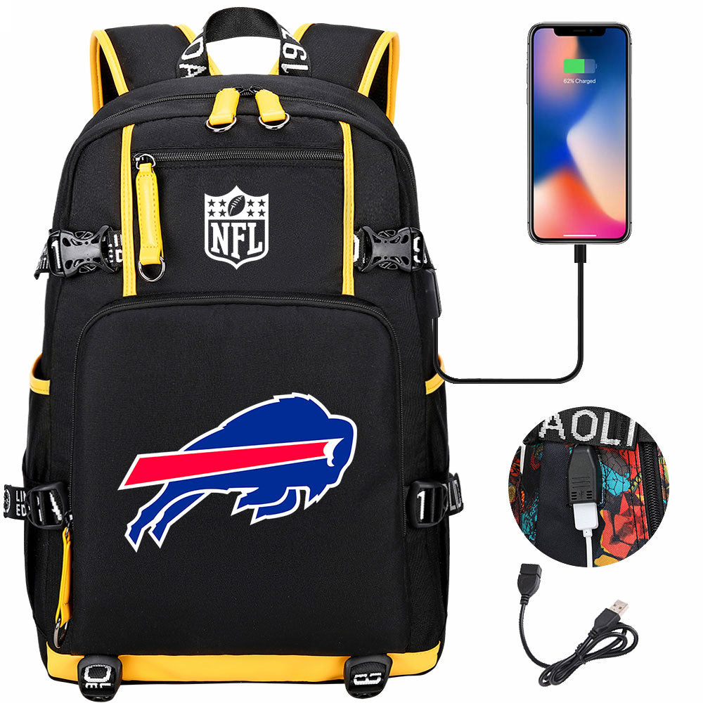 Buffalo Bills  Football Team USB Charging Backpack School Notebook Travel Bags