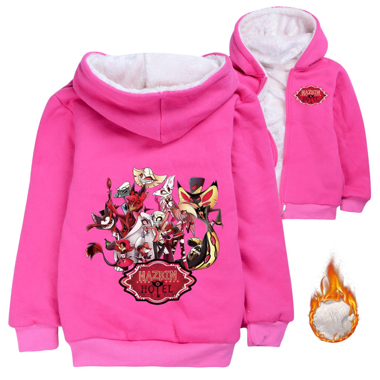 Hazbin Hotel Superstar Sherpa Lined Hoodie Fleece Sweatshirt Full Zip Hooded Jacket for Kids