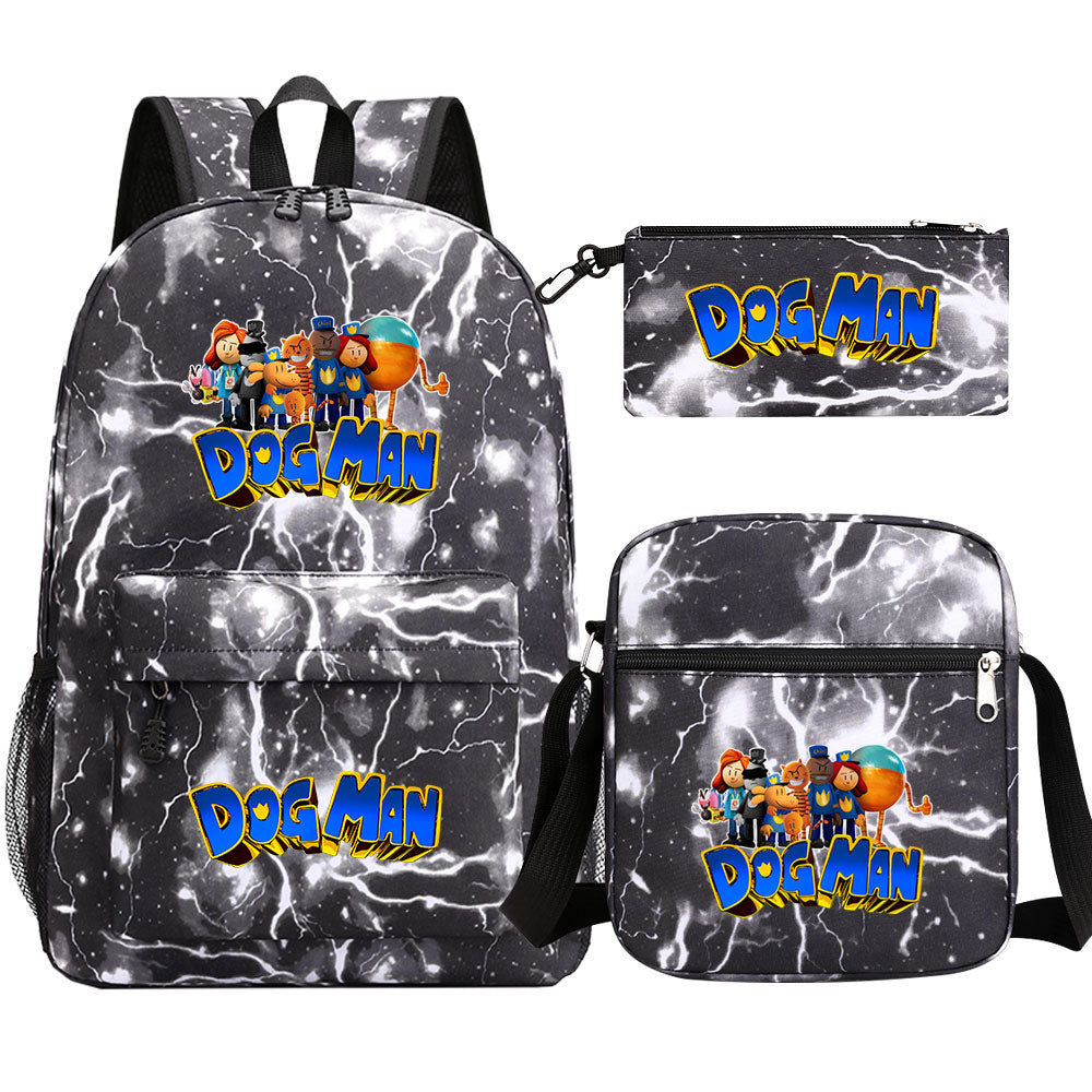 Dog Man Printed Schoolbag Backpack Shoulder Bag Pencil Bag 3pcs set for Kids Students