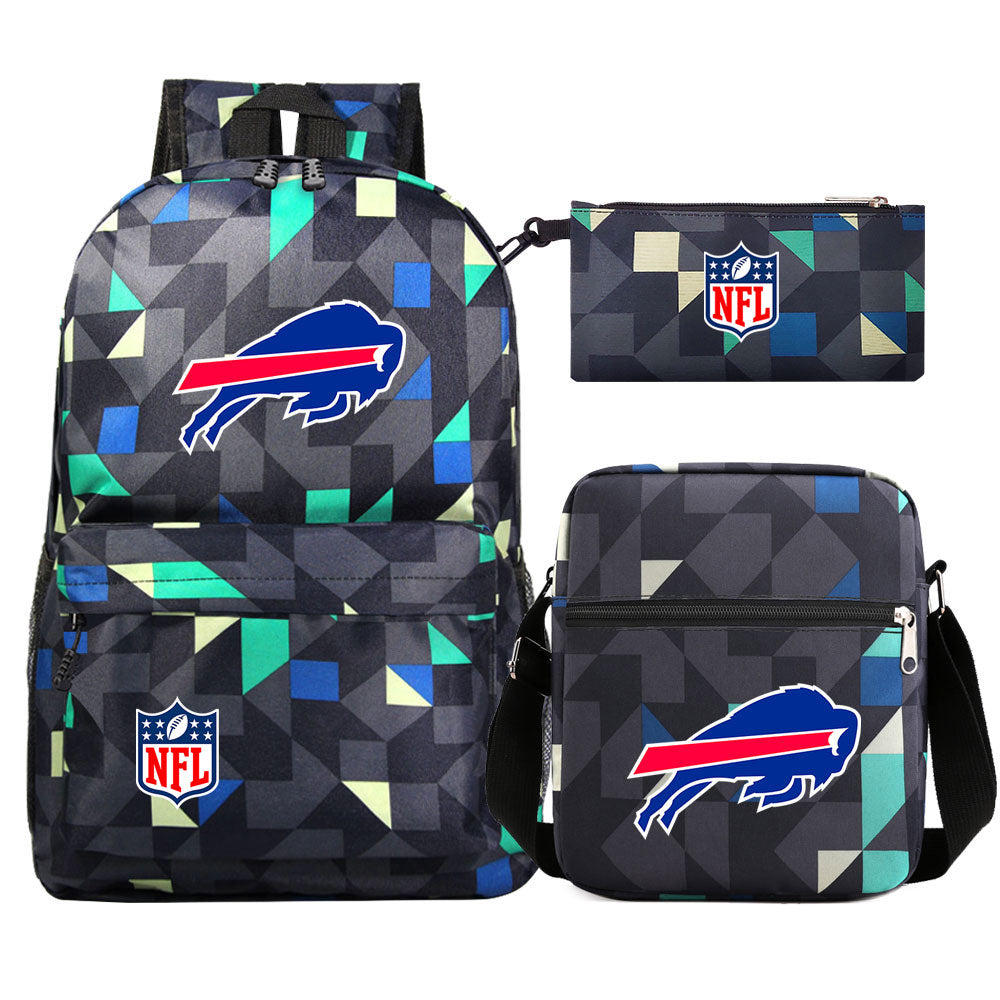 Buffalo Bills Football Team Printed Schoolbag Backpack Shoulder Bag Pencil Bag 3pcs set for Kids Students