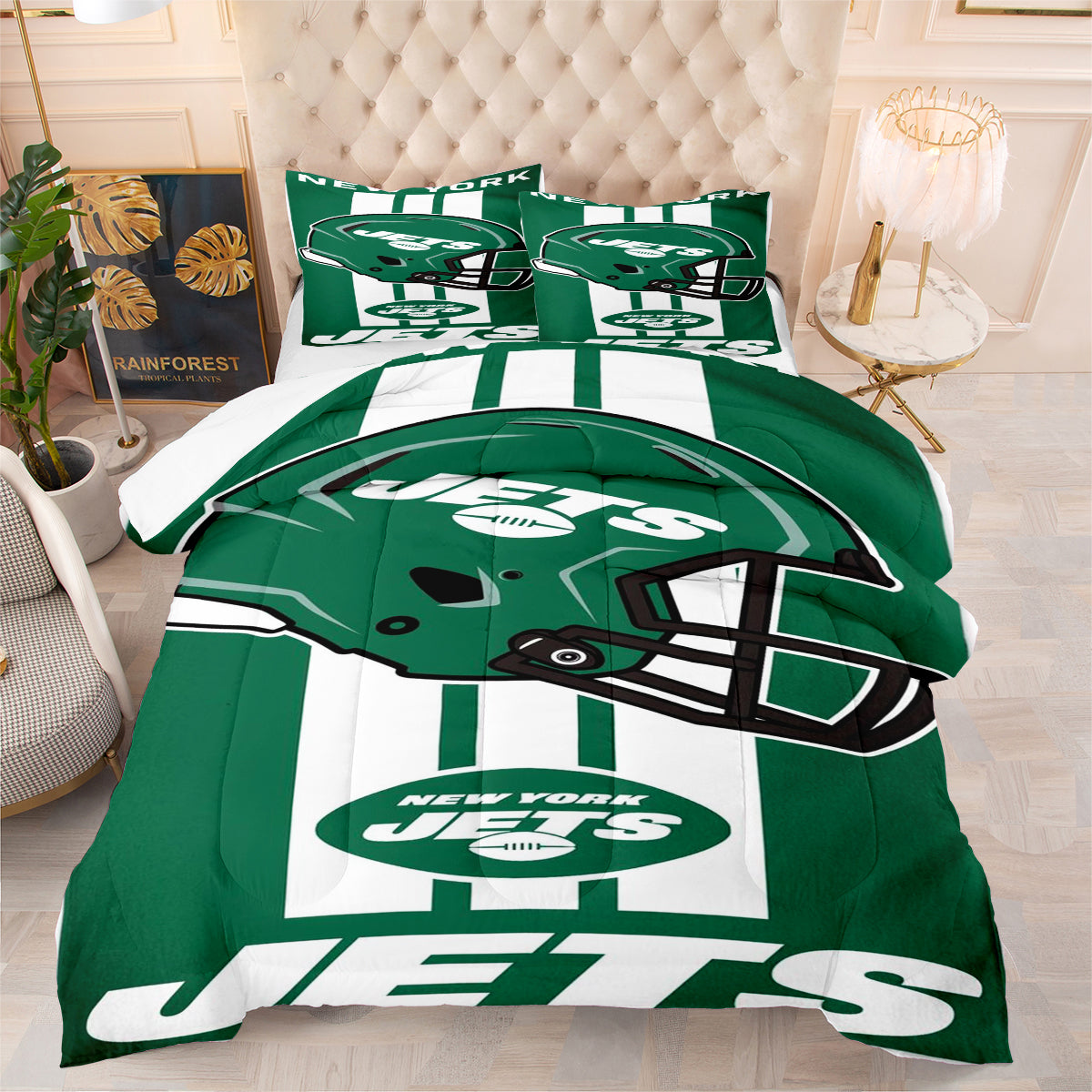 New York Rugby Jets Comforter Pillowcases 3PC Sets Blanket All Season Reversible Quilted Duvet