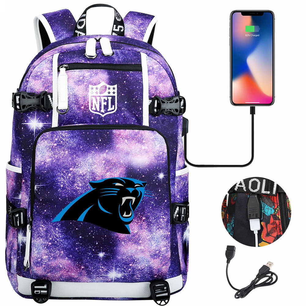 Carolina Panthers Football Team USB Charging Backpack School Notebook Travel Bags