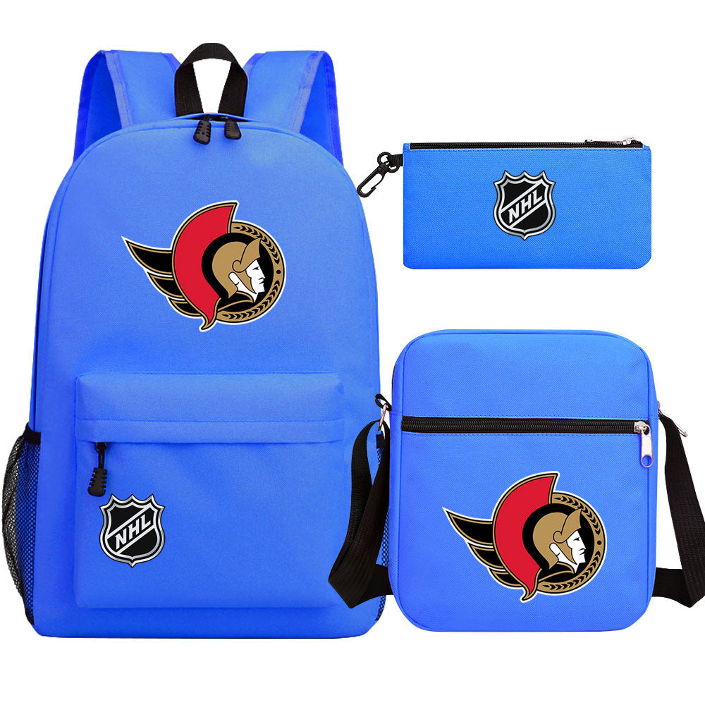 Ottawa Senators Hockey League Printed Schoolbag Backpack Shoulder Bag Pencil Bag 3pcs set for Kids Students