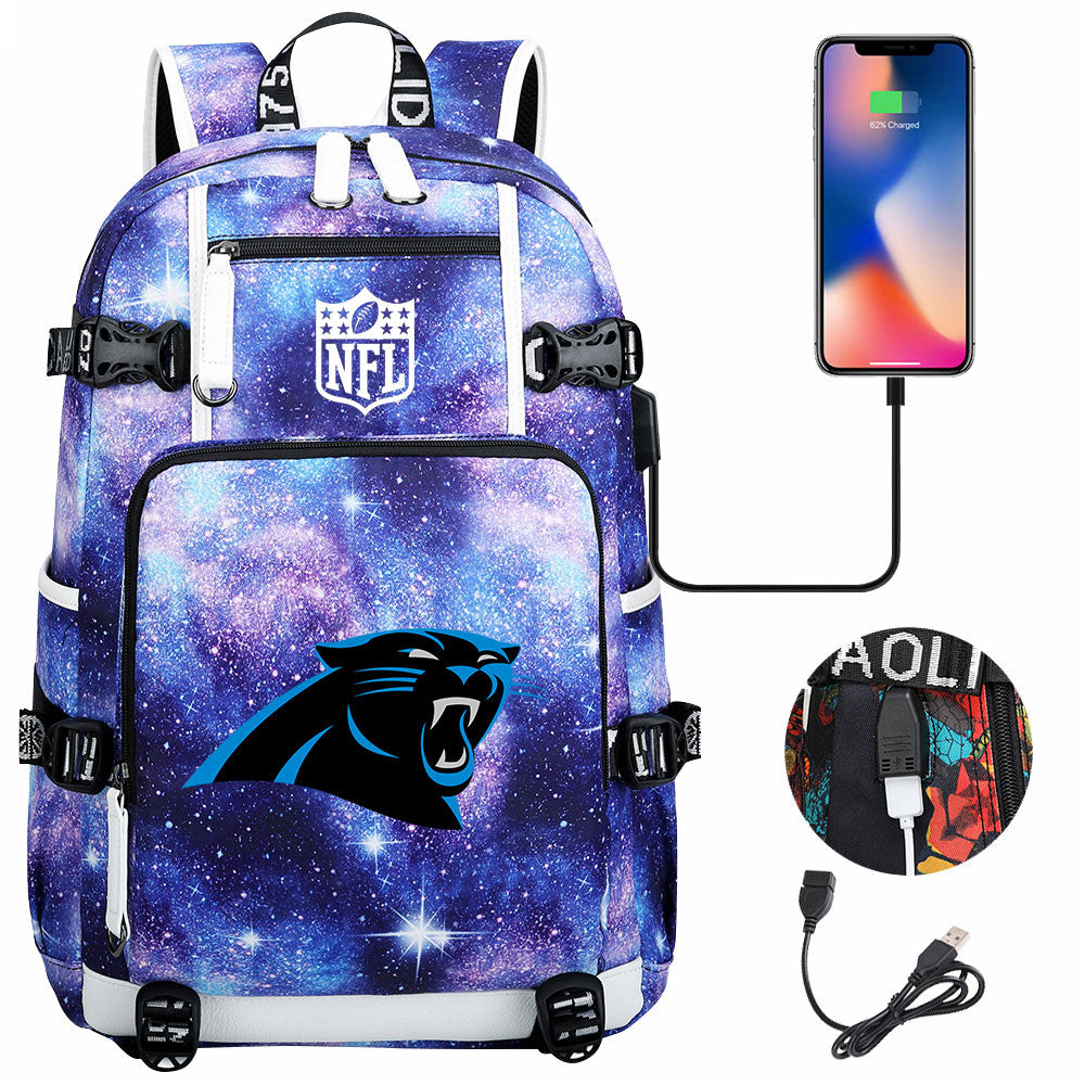 Carolina Panthers Football Team USB Charging Backpack School Notebook Travel Bags