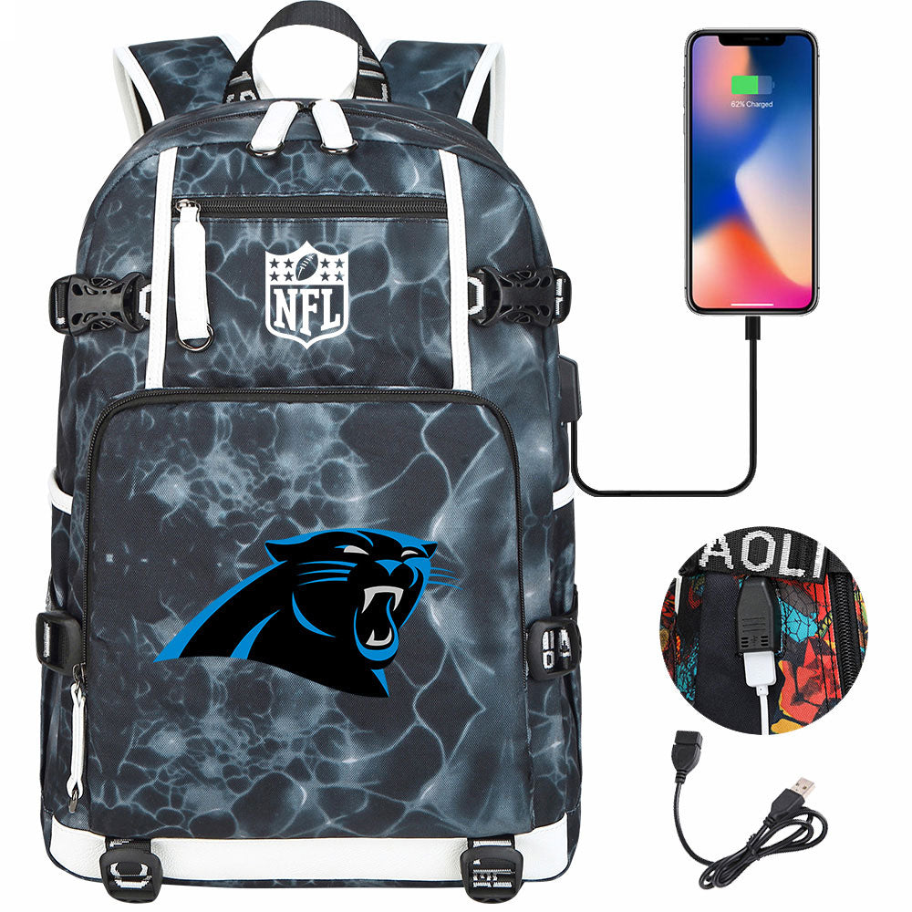 Carolina Panthers Football Team USB Charging Backpack School Notebook Travel Bags