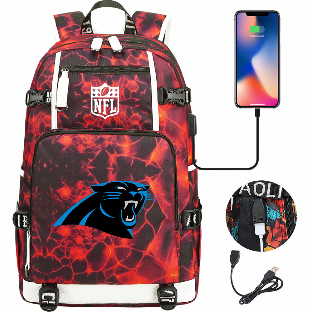 Carolina Panthers Football Team USB Charging Backpack School Notebook Travel Bags