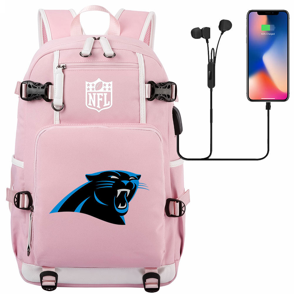 Carolina Panthers Football Team USB Charging Backpack School Notebook Travel Bags