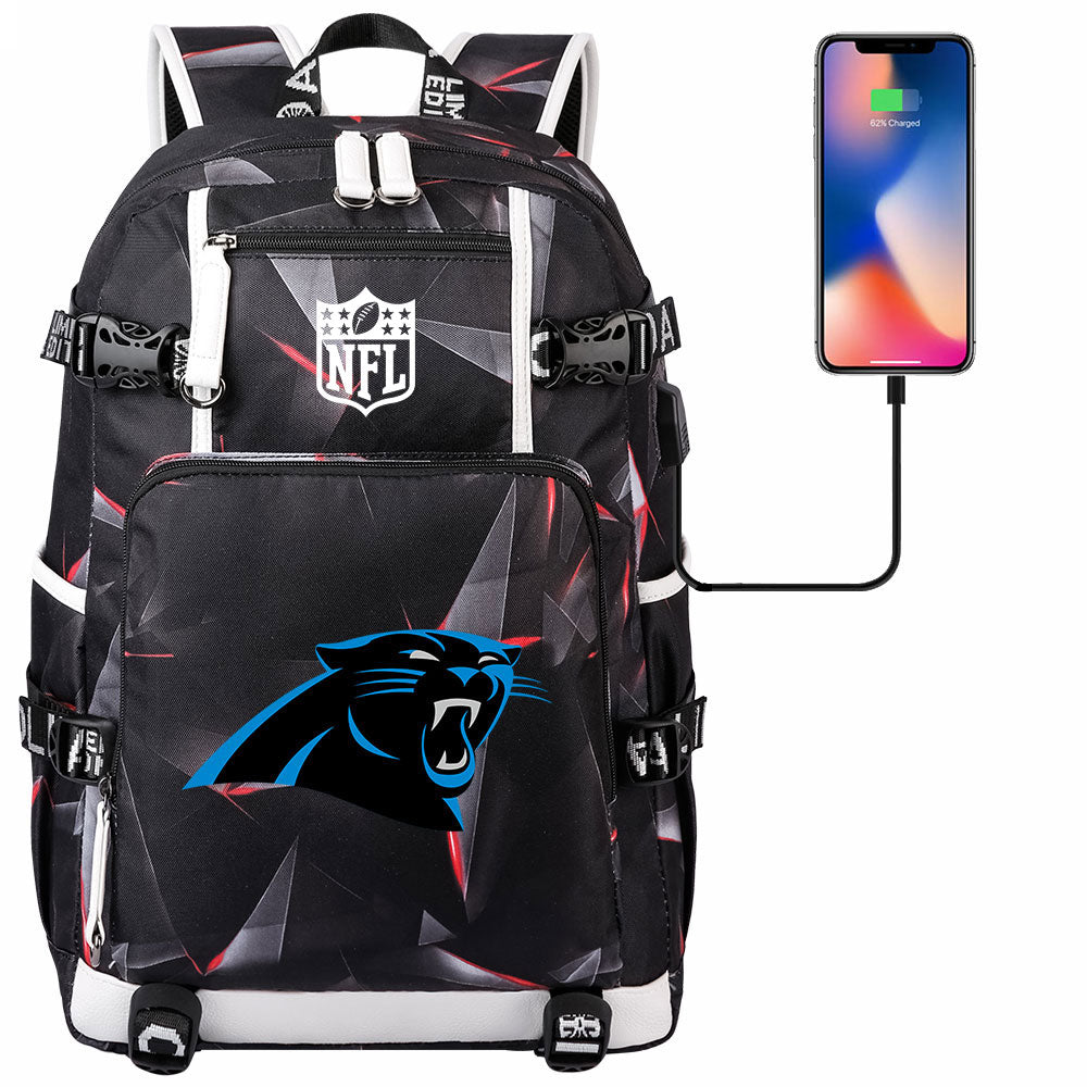 Carolina Panthers Football Team USB Charging Backpack School Notebook Travel Bags